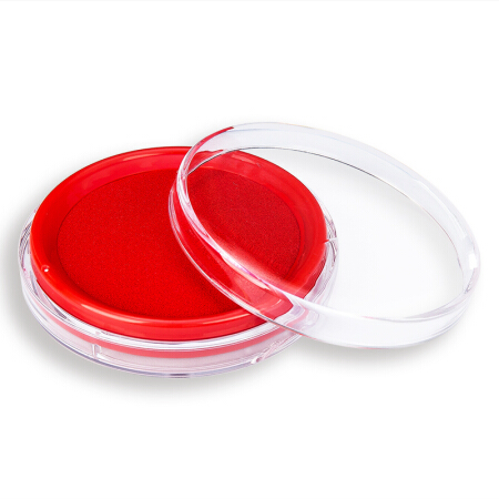 得力(deli)φ80mm透明圓形財務快干印臺印泥 辦公用品 紅色9863