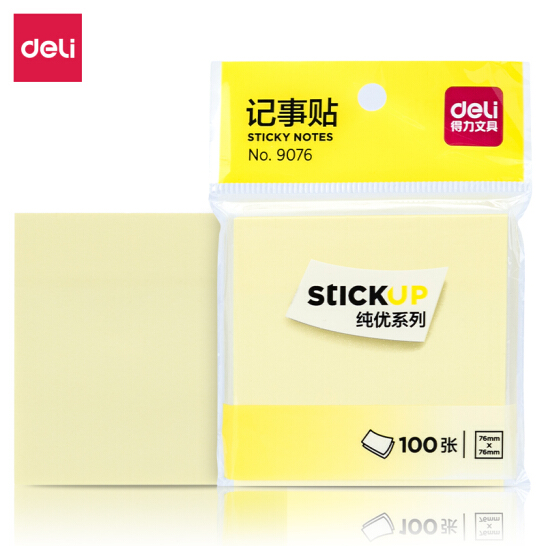 得力 便利貼 標(biāo)簽紙 便簽紙 記事貼 可反復(fù)粘撕(76*76mm) 單本裝 9076