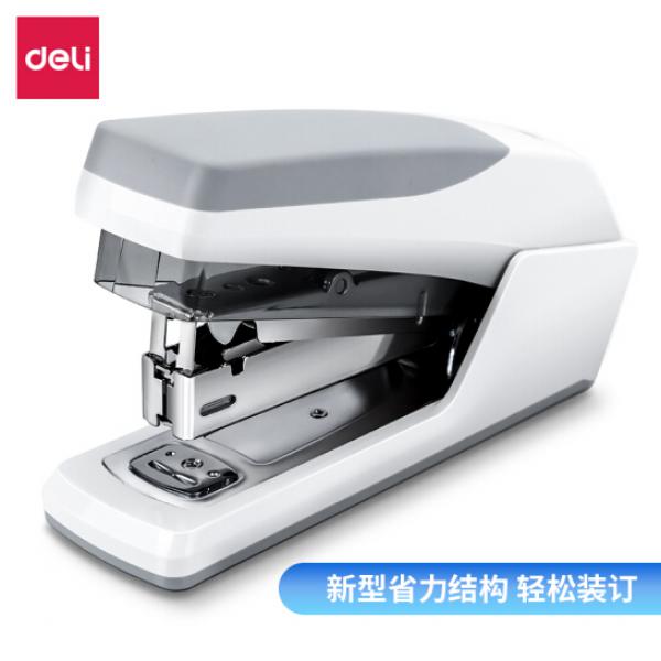 得力(deli)省力型訂書機/訂書器 適配24/6(12#)及26/6訂書釘 辦公用品 白色0368
