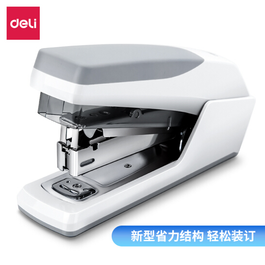 得力(deli)省力型訂書機/訂書器 適配24/6(12#)及26/6訂書釘 辦公用品 白色0368