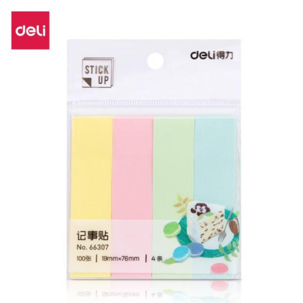 得力（deli） 便簽紙 便利貼 彩色便簽紙留言條分類標(biāo)簽辦公迷你小便利貼 4色帶粘 66307(每包4色)76*19mm(包)
