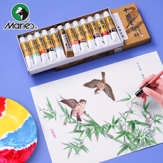 馬利(Maries)國畫顏料盒裝12色12ml 水墨畫山水畫初學(xué)者套裝 學(xué)生美院專業(yè)美術(shù)繪畫國畫套裝 1302
