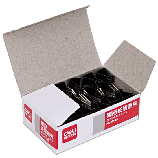 得力(deli)19mm金屬黑色長尾夾/票據(jù)夾/ 燕尾夾/票據(jù)夾子12只/盒 辦公用品 9545 10盒裝120只