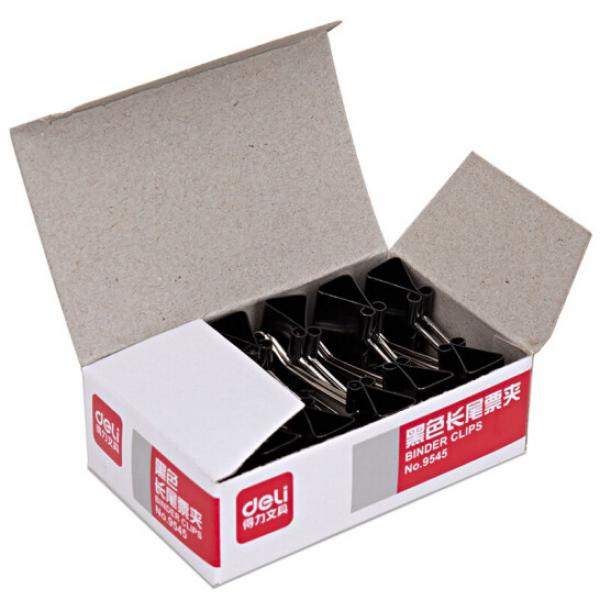 得力(deli)19mm金屬黑色長尾夾/票據夾/ 燕尾夾/票據夾子12只/盒 辦公用品 9545 10盒裝120只