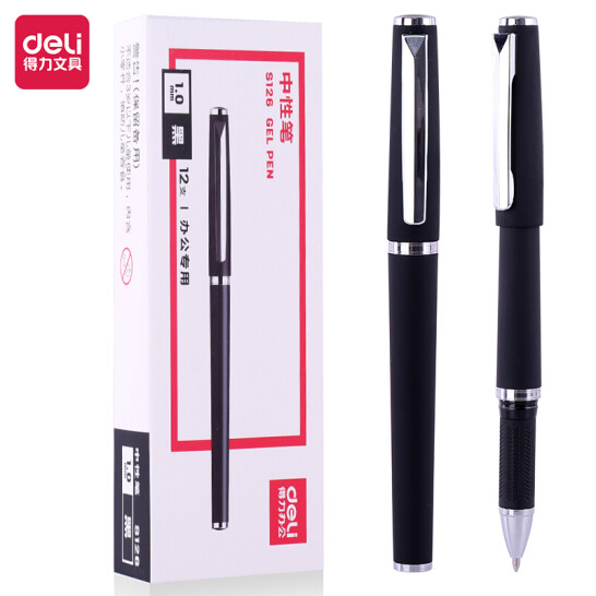 得力(deli)辦公1.0mm中性筆簽字筆水筆 辦公用品 子彈頭黑色12支 S126