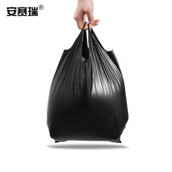 安賽瑞 一次性黑色塑料垃圾袋 手提背心式 商用物業(yè)辦公室用 100只裝 45×50cm 27010
