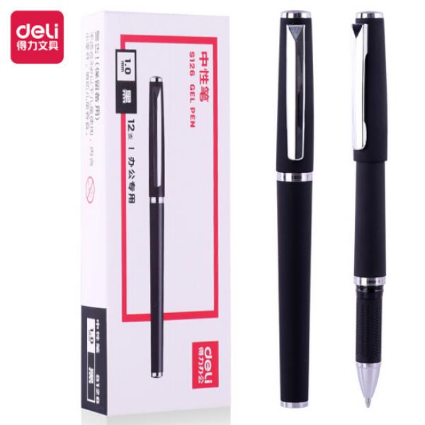 得力(deli)辦公1.0mm中性筆簽字筆水筆 辦公用品 子彈頭黑色12支 S126