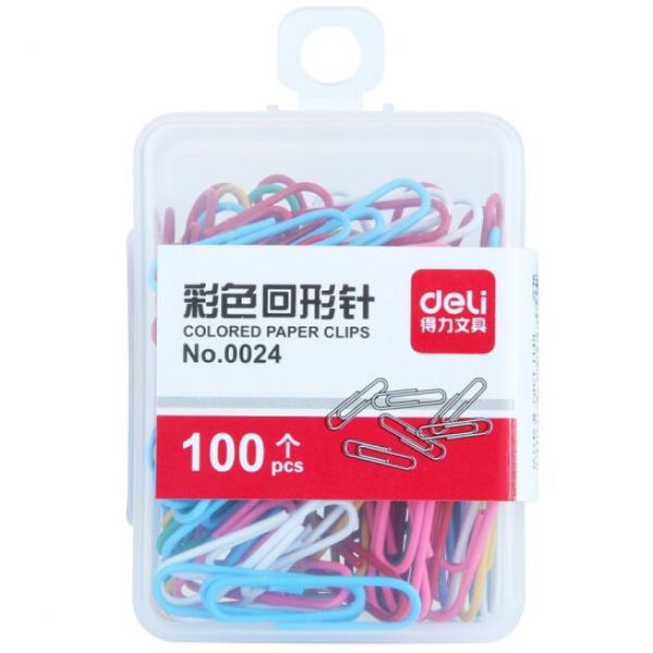 得力（deli） 回形針大號回形針電鍍金屬曲別針 100枚/盒 0024彩色回形針三盒裝（2.8cm）