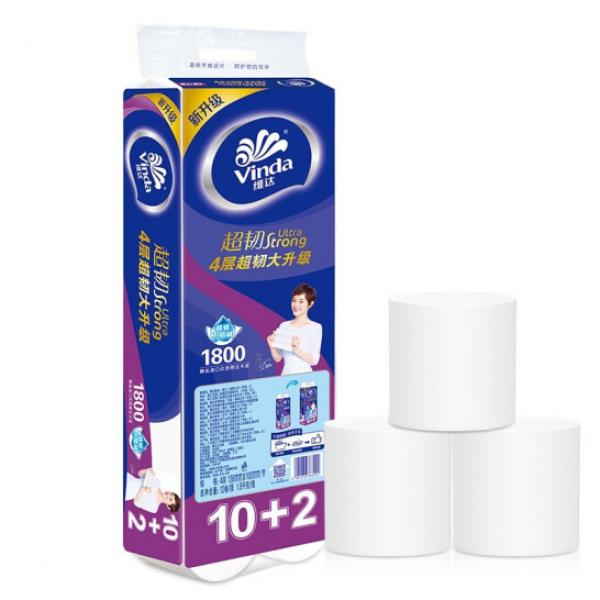 維達卷紙超韌4層無芯衛生紙巾150g*12卷廁紙手紙家用家庭裝卷筒紙 1提