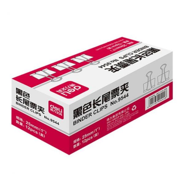 得力（deli）9544 4#長(zhǎng)尾票夾 25mm 筒裝(黑)(12只/盒)