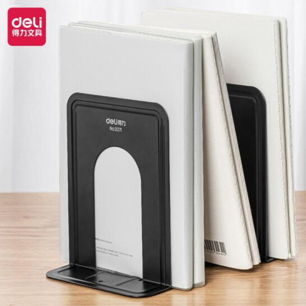 得力(deli)6英寸(高15cm)金屬鐵書立架 辦公書靠2片/付 辦公用品 黑色9271