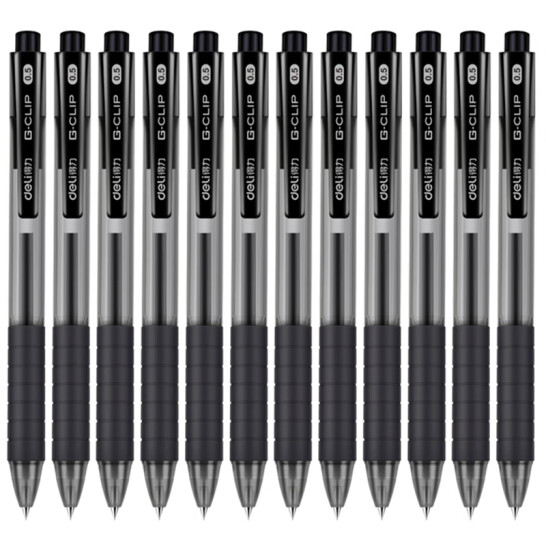 得力（deli） 按動中性筆擠壓式水筆S06文具用品0.5黑色水筆商務簽字筆中性筆筆學生用筆 黑色-24支裝