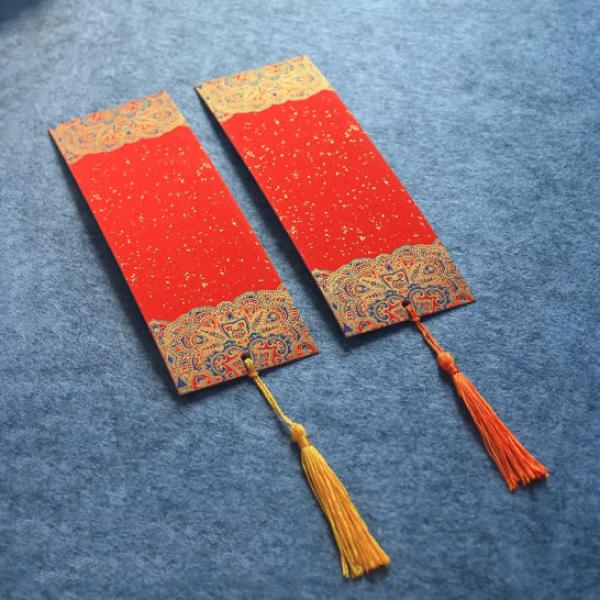一海堂 宣紙 書(shū)簽 宮廷款 大紅 灑金書(shū)簽 7*21cm