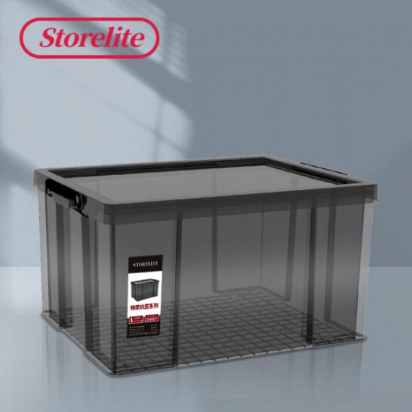 STORELITE 直角抗壓收納箱 100L 透黑 單只