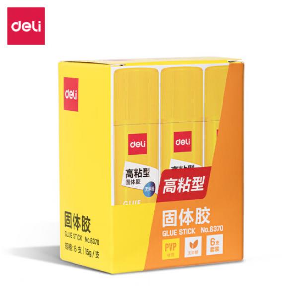 得力(deli)15g高粘度PVP固體膠水 無甲醛快干耐用膠棒 6支裝 6370
