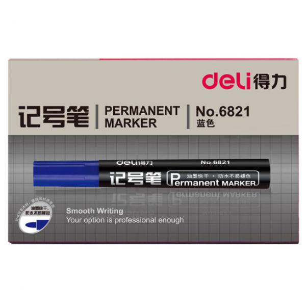 得力（deli）6821 油性粗頭記號筆 簽名筆馬克筆 藍色 10支/盒裝