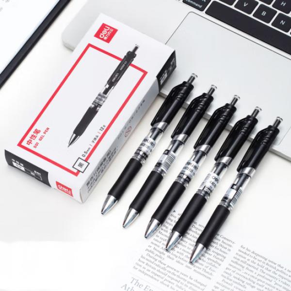 得力(deli)S01 中性筆簽字筆 0.5mm 子彈頭經典辦公按動筆水筆 黑色 單只出售