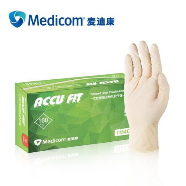 麥迪康（Medicom）一次性乳膠手套 1154 無(wú)粉防滑 M碼  