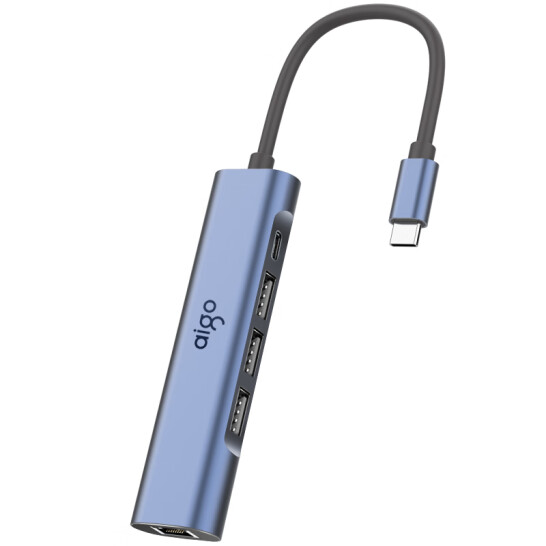 愛國者（aigo）Type-C轉網口RJ45千兆有線網卡網線轉接頭 轉接器筆記本擴展塢 USB-C分線器HUB拓展塢R03C(金屬)