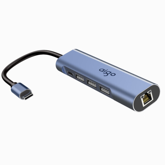愛國者（aigo）Type-C轉網口RJ45千兆有線網卡網線轉接頭 轉接器筆記本擴展塢 USB-C分線器HUB拓展塢R03C(金屬)