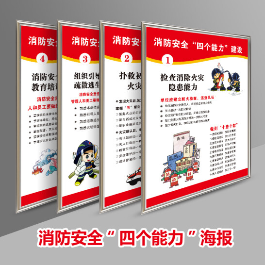 BELIK 消防四個能力宣傳海報 6張 50*70CM 金色包邊KT泡沫板標語掛圖 HB-1