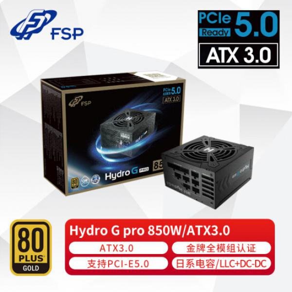 全漢（FSP）額定850W Hydro G Pro 850 金牌全模組電源（ATX3.0標(biāo)準(zhǔn)/PCI-E5.0接口/全日系電解電容/DC-DC）