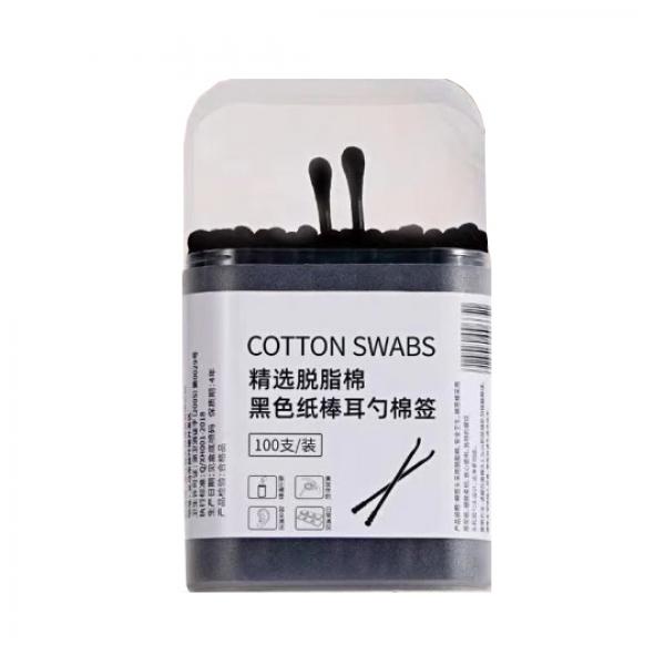 晨愛尚 挖耳勺棉簽 一次性螺旋雙頭棉花棒 100只黑色活性炭棉棒(螺旋+釣)