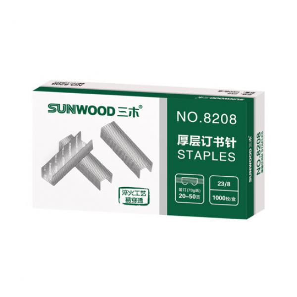 三木(SUNWOOD) 23/8厚層訂書釘/訂書針/可訂50頁 1000枚/盒 1盒裝 8208