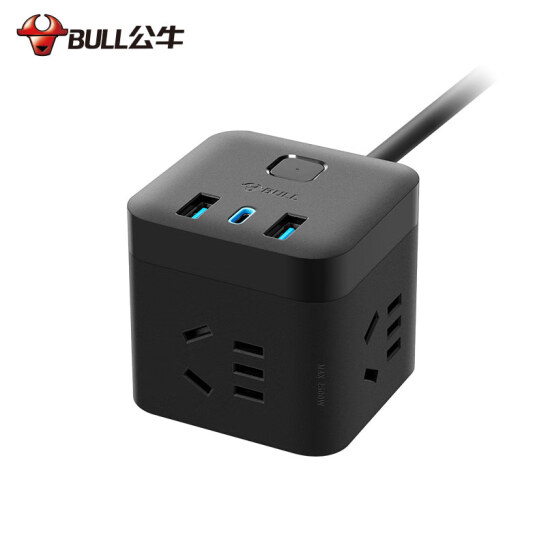 公牛（BULL）30WPD 快充魔方插座/插線板/插排/接線板 Type-c口+USB口+3插孔 全長3米黑色 GNV-UU2303H