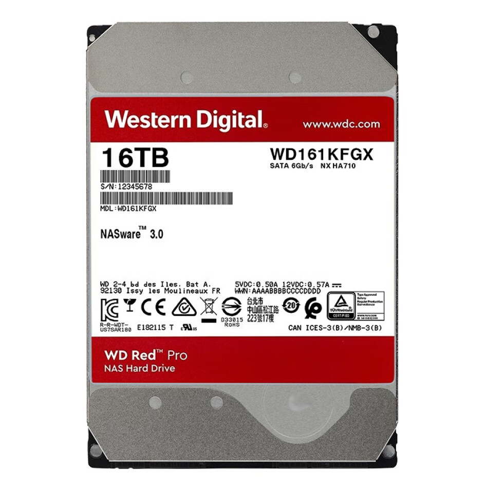 西部數據（WD）NAS機械硬盤 WD Red Pro 西數紅盤 16TB 7200轉 512MB SATA CMR 網絡存儲 3.5英寸 WD161KFGX