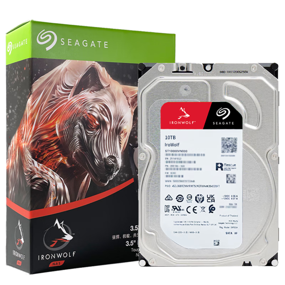 希捷（SEAGATE）NAS硬盤 10TB 256MB 7200轉(zhuǎn) CMR垂直 網(wǎng)絡(luò)存儲(chǔ) SATA 酷狼 3.5英寸 ST10000VN000