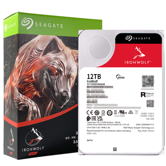 希捷（SEAGATE）NAS硬盤 12TB 256MB 7200轉(zhuǎn) CMR垂直 網(wǎng)絡(luò)存儲 SATA 酷狼 3.5英寸 ST12000VN0008