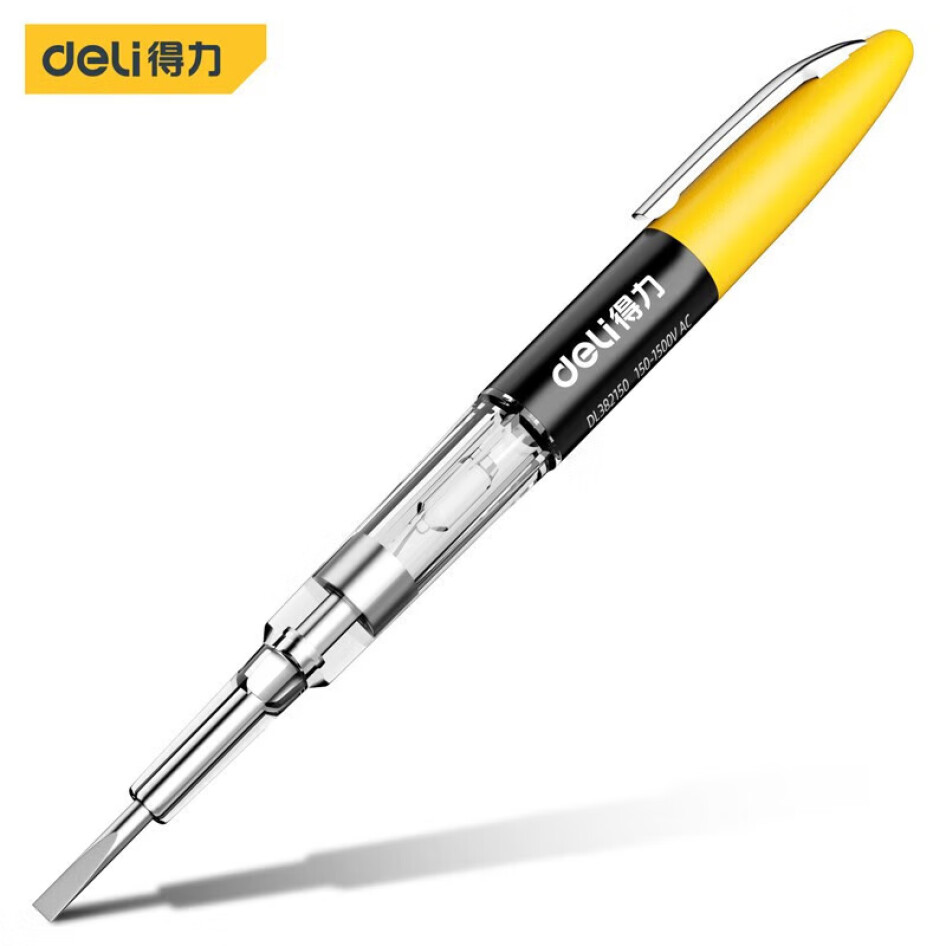 得力（deli）測(cè)電筆1500V絕緣電工氖泡試電筆驗(yàn)電工具 150-1500V 礦用測(cè)電筆 DL382150