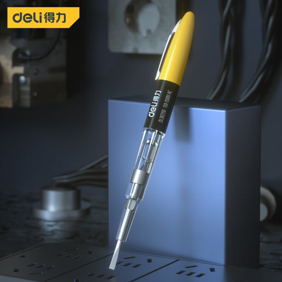 得力（deli）測(cè)電筆1500V絕緣電工氖泡試電筆驗(yàn)電工具 150-1500V 礦用測(cè)電筆 DL382150