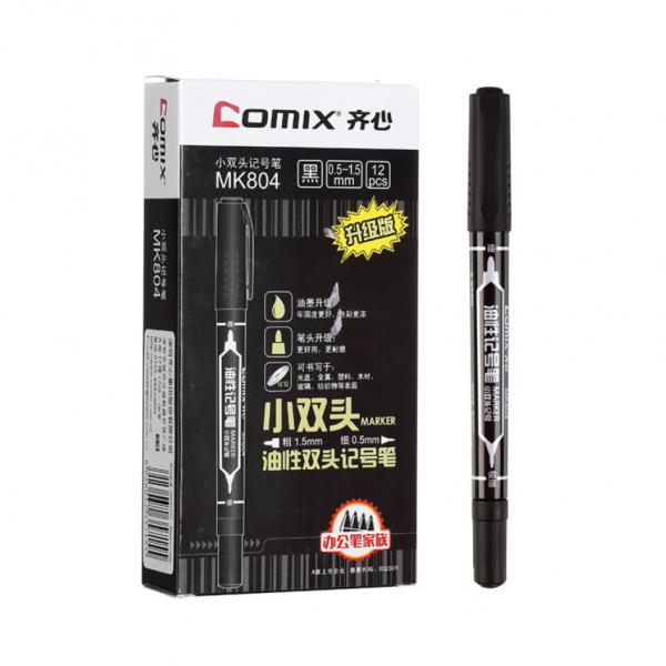 齊心 小雙頭油性記號筆 黑色  0.5-1.5mm  12支/盒 MK804