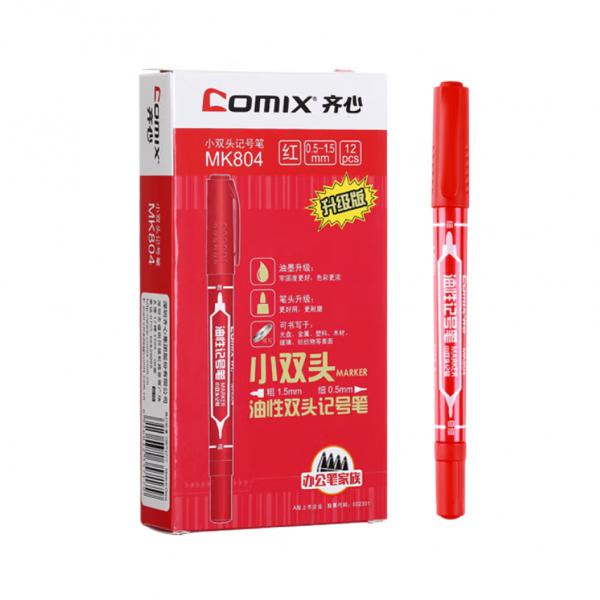 齊心 小雙頭油性記號筆 紅色  0.5-1.5mm  12支/盒 MK804