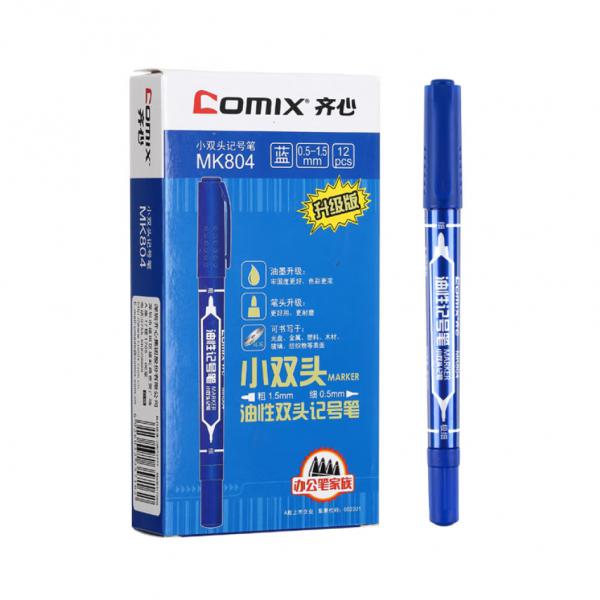 齊心 小雙頭油性記號筆 藍色  0.5-1.5mm  12支/盒 MK804