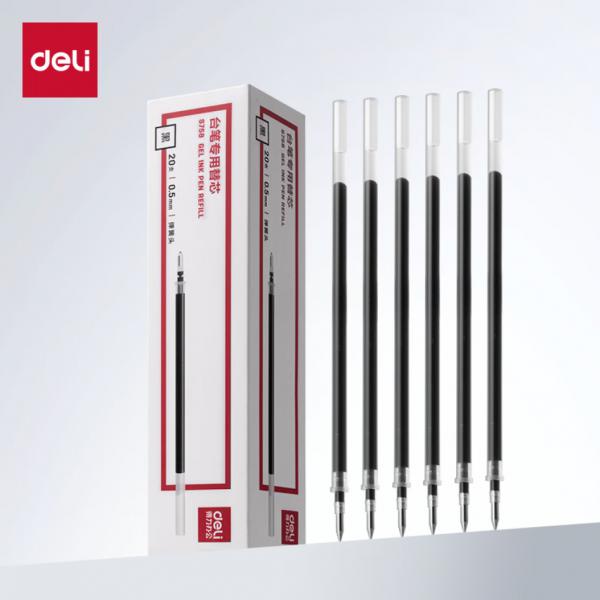 得力(deli) 拔帽中性筆替芯 臺筆專用筆芯 0.5mm  黑色20支/盒 S758