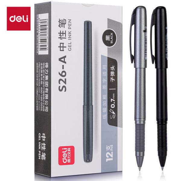 得力(deli) 拔帽中性筆  簽字筆   0.7mm 子彈頭 黑色 12支/盒  S26-A